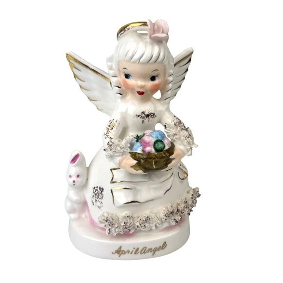 Napco April Angel Spaghetti Ceramic Figure A1364 Vintage Egg Bunny 50s Gift - Picture 1 of 16
